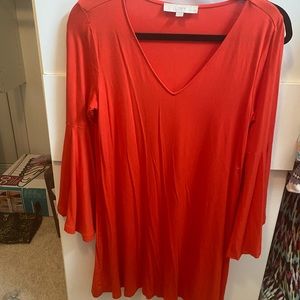 Red bell sleeve dress